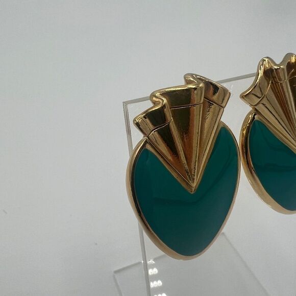 Blue and Gold Tone Vintage Fan Earring - Picture 3 of 7